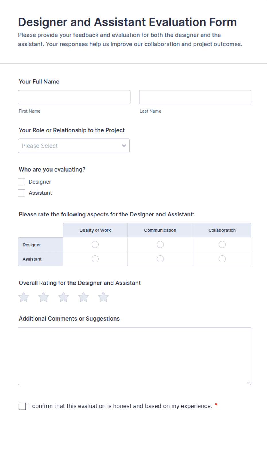 Designer and Assistant Evaluation Form Template | Jotform