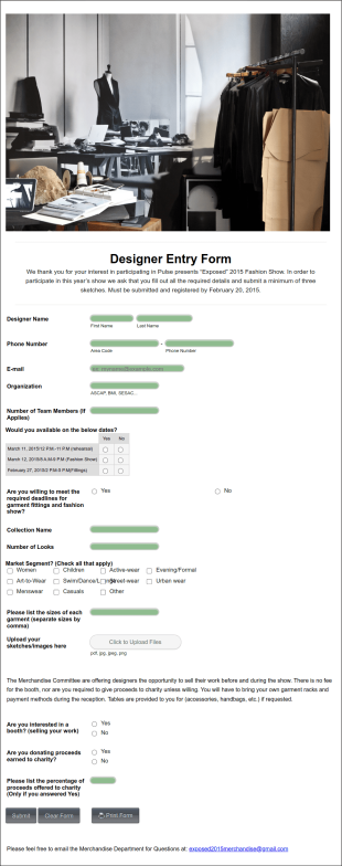 Designer Entry Form Fashion Show Form Template