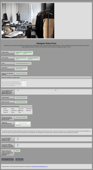 Designer Entry Form OPEN Runway Video Series Form Template
