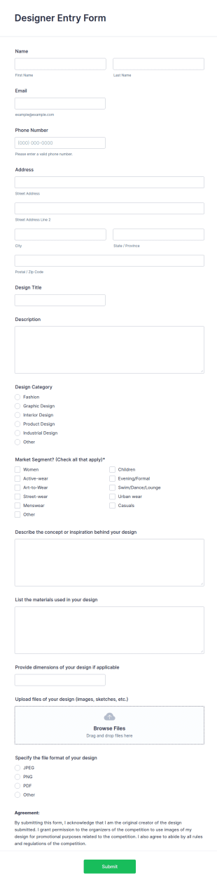 Designer Entry Form Template
