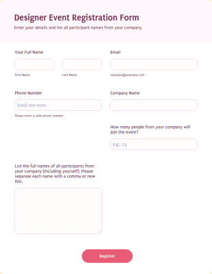 Designer Event Registration Form Template