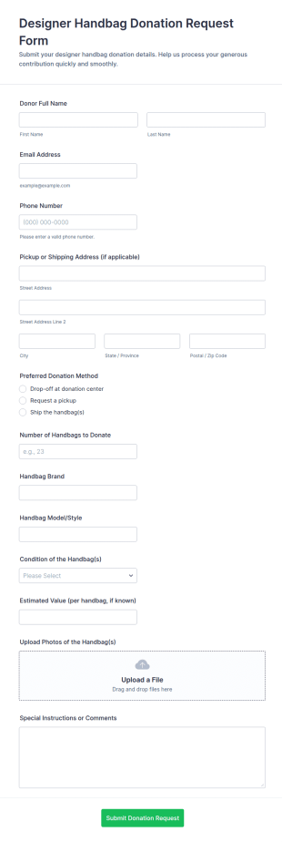 Designer Handbag Donation Request Form Template