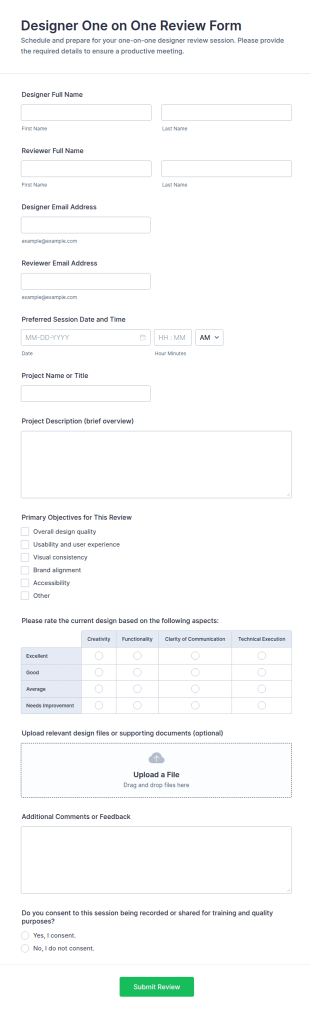 Designer One On One Review Form Template