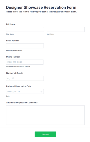 Designer Showcase Reservation Form Template