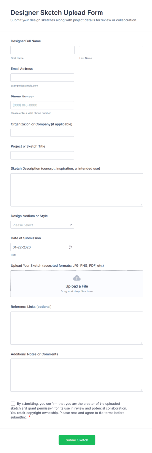 Designer Sketch Upload Form Form Template