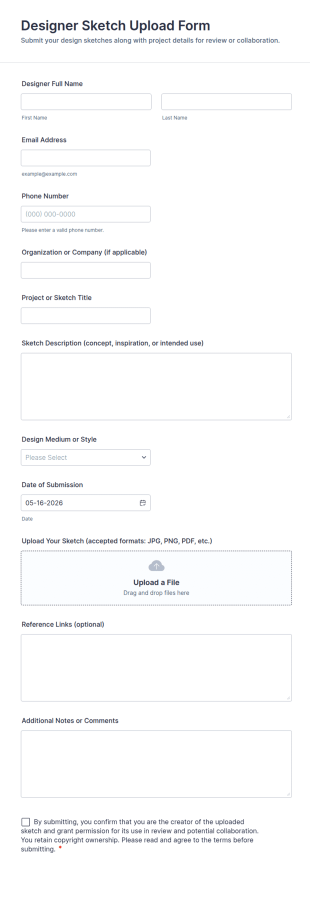 Designer Sketch Upload Form Template
