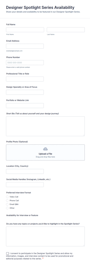 Designer Spotlight Series Availability Form Template