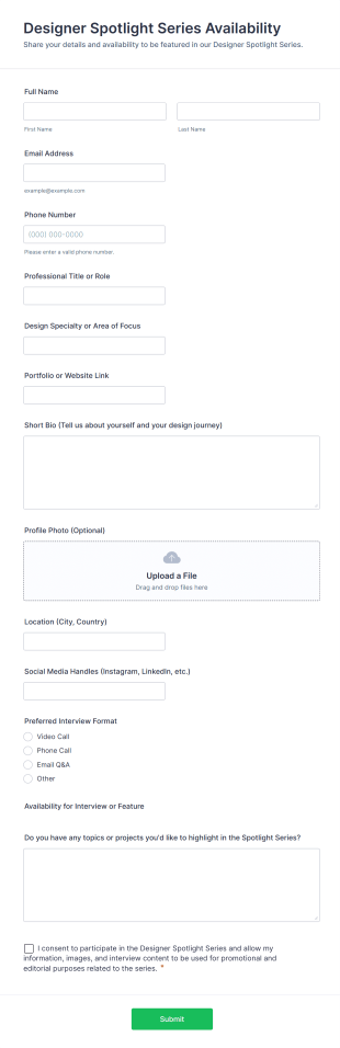 Designer Spotlight Series Availability Form Template