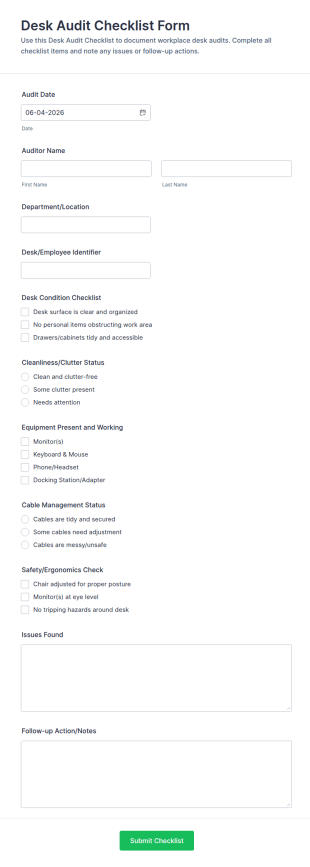 Desk Audit Checklist Form Template