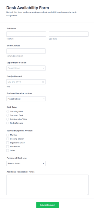Desk Availability Form Template