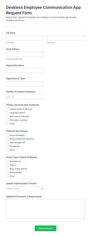 Deskless Employee Communication App Request Form Template