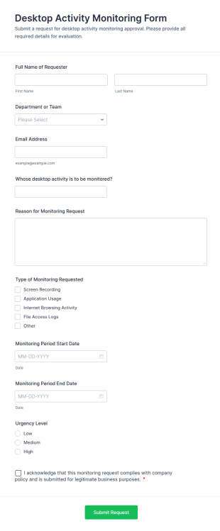 Desktop Activity Monitoring Request Form Template
