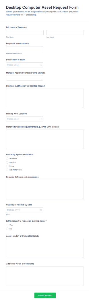 Desktop Computer Asset Request Form Template
