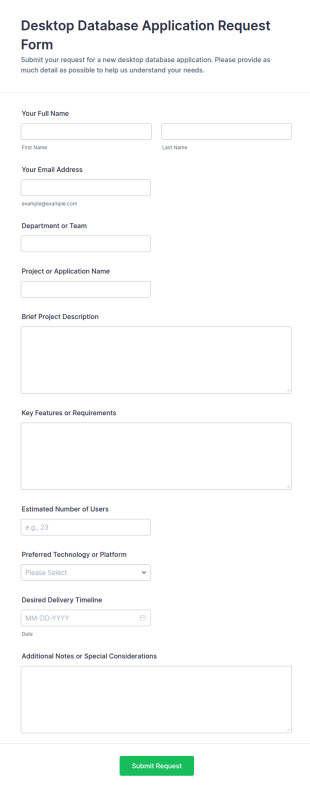 Desktop Database Application Request Form Template