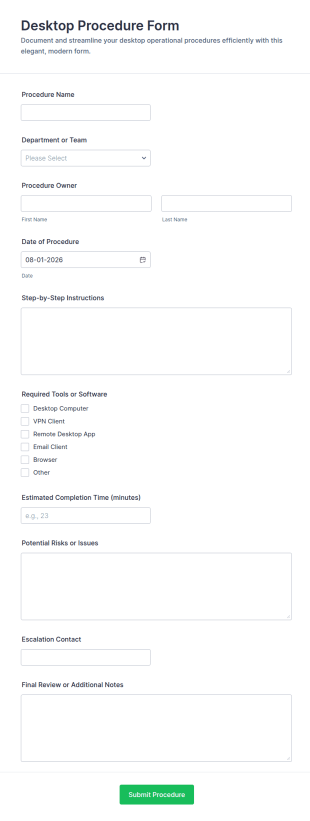 Desktop Procedure Form Template