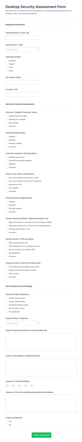 Desktop Security Assessment Form Template