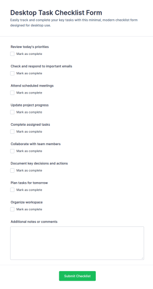 Desktop Task Checklist Form Template