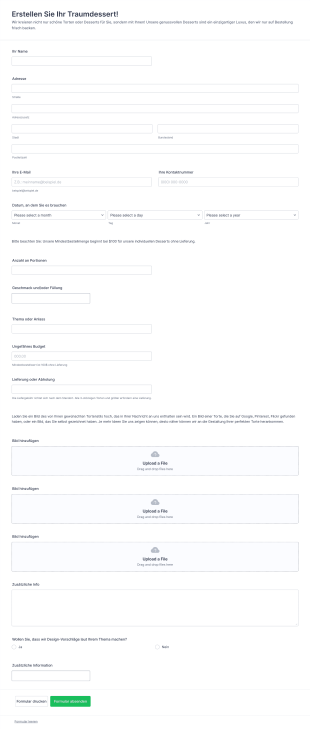 Dessert Bestellformular Form Template