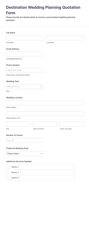 Destination Wedding Planning Quotation Form Template