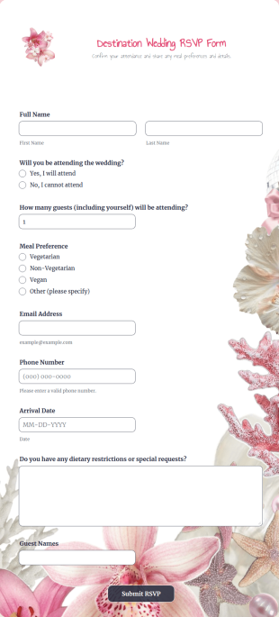 Destination Wedding RSVP Form Template