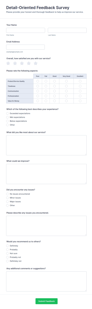 Detail Oriented Feedback Survey Form Template