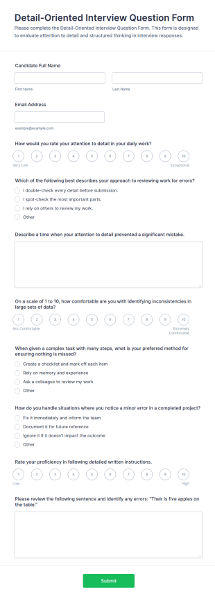 Detail Oriented Interview Question Form Template