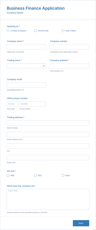Detailed Business Finance Application Form Template