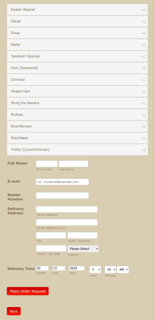 Detailed Food Menu Form Template