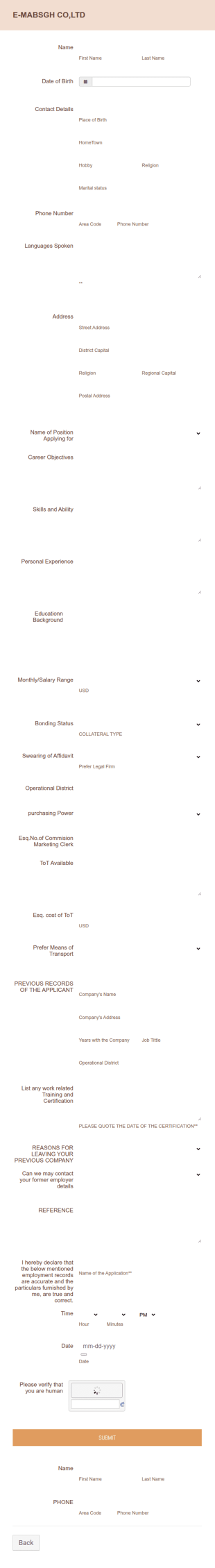 Detailed Job Application Form Template
