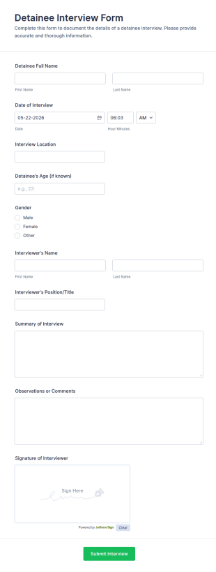 Detainee Interview Form Template