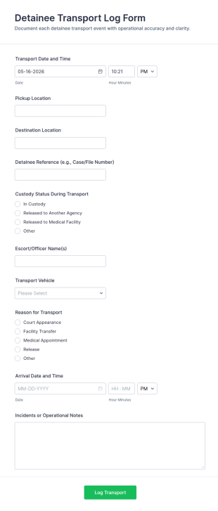 Detainee Transport Log Form Template