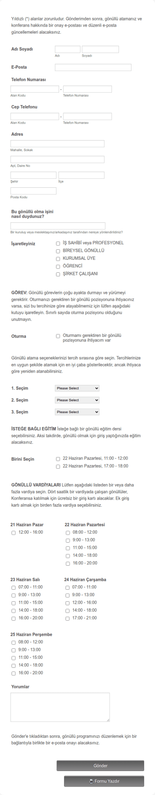 Detaylı Gönüllü Kayıt Form Şablonu