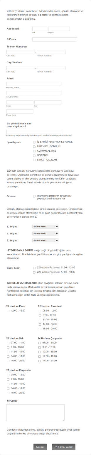 Detaylı Gönüllü Kayıt Form Şablonu