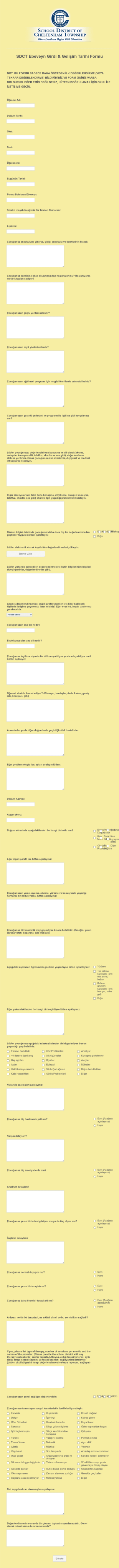 Detaylı Öğrenci Kaydı Form Şablonu