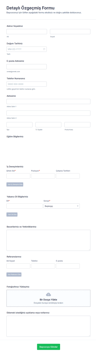 Detaylı Özgeçmiş Form Şablonu