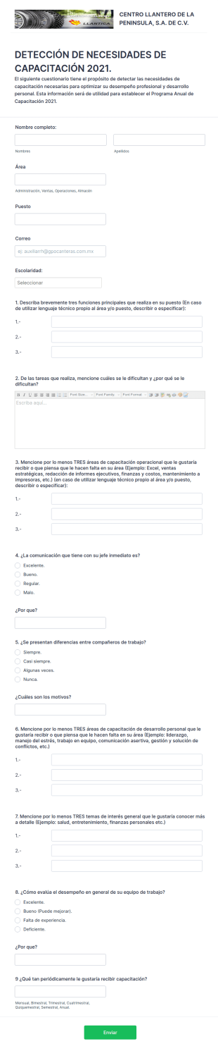 Detección De Necesidades De Capacitación 2021. Llantica
