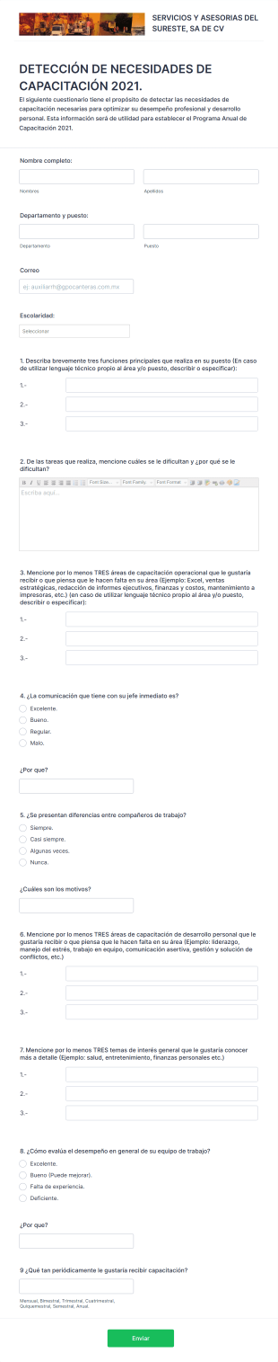 Detección De Necesidades De Capacitación 2021. Seasu Form Template