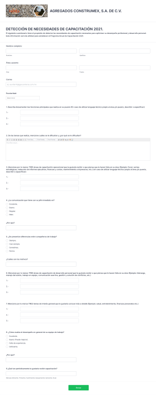 Detección De Necesidades De Capacitación 2021. Trimex Form Template