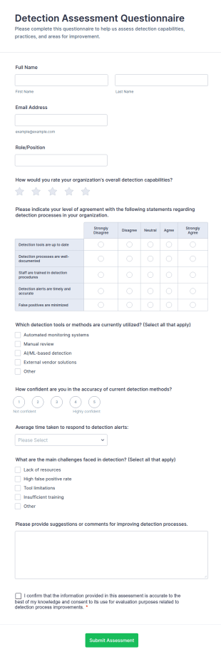 Detection Assessment Questionnaire Form Template
