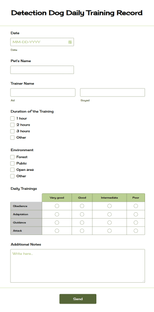 Detection Dog Daily Training Record Form Template