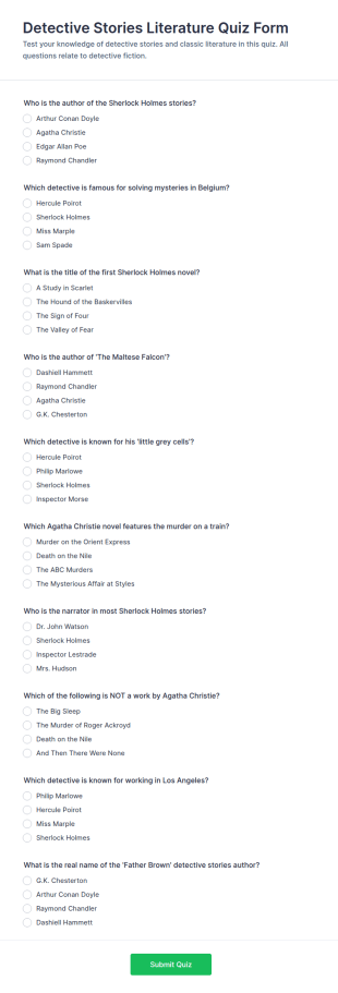 Detective Stories Literature Quiz Form Template