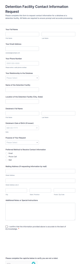 Detention Facility Contact Information Request Form Template