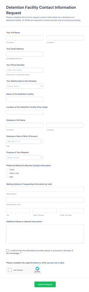 Detention Facility Contact Information Request Form Template