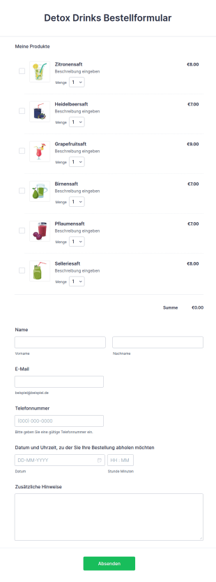 Detox Drinks Bestellformular
