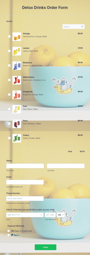 Detox Drinks Order Form Template
