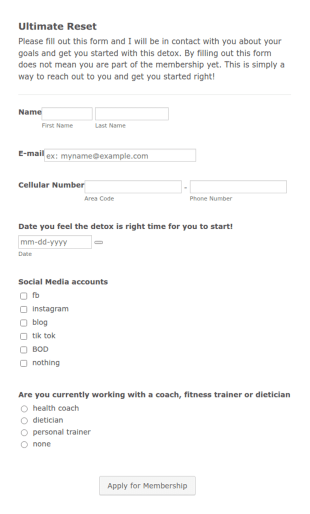 Detox Program Application Form Template