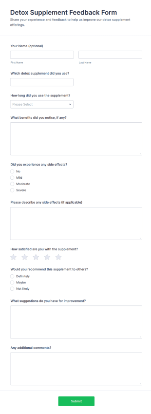 Detox Supplement Feedback Form Template