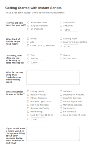 Dev Onboarding Survey Instant Scripts Form Template