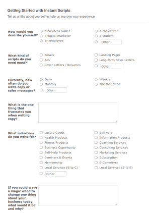 Dev Onboarding Survey Instant Scripts Form Template