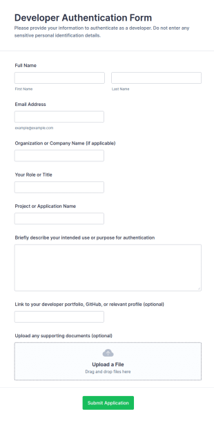 Developer Authentication Form Template